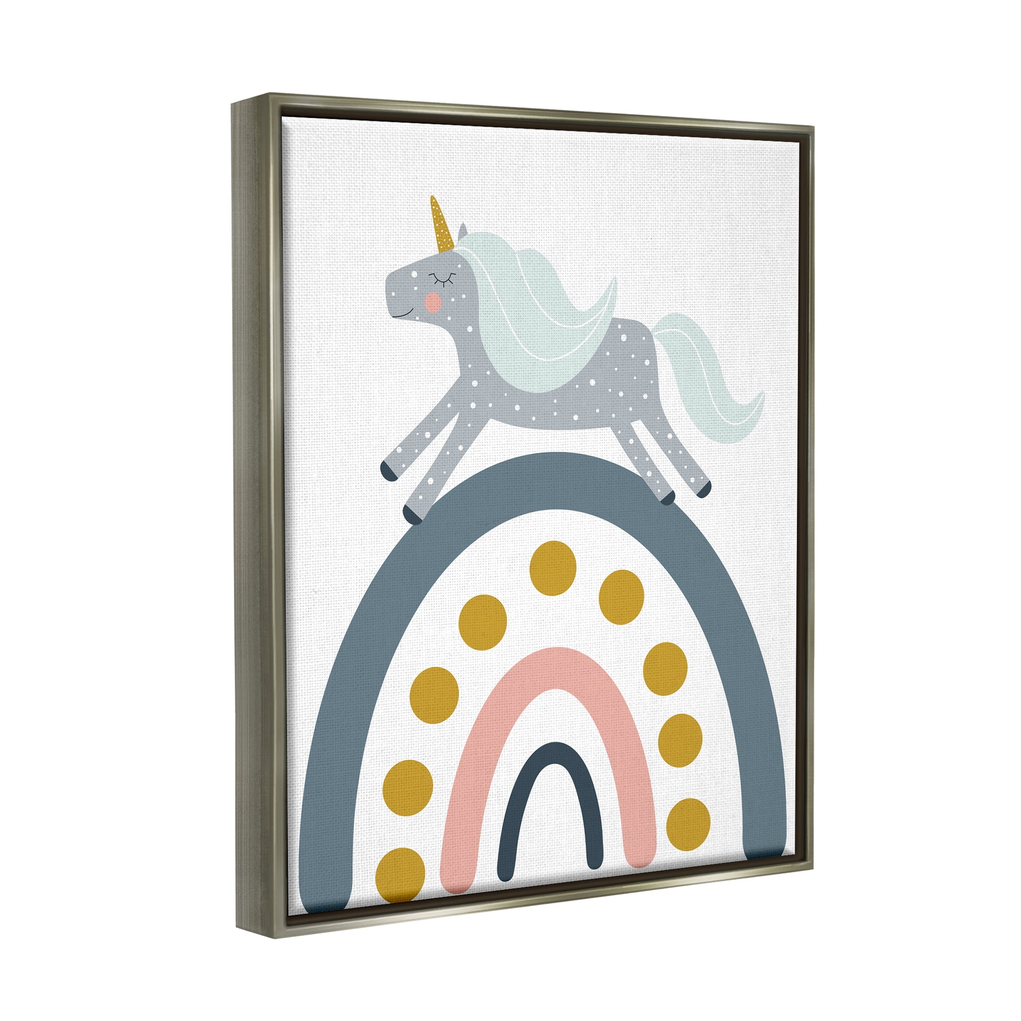 Stupell Industries Neutral Unicorn over Rainbow Fairy Tales & Fantasy Painting Gray Floater Framed Canvas Art Print Wall Art, 25 x 31