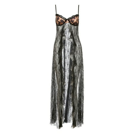 Skymirror Women Sling Vest Spaghetti Strap Design Strappy Backless Leopard Print Bra Tops See-through Lace Hem Camisole
