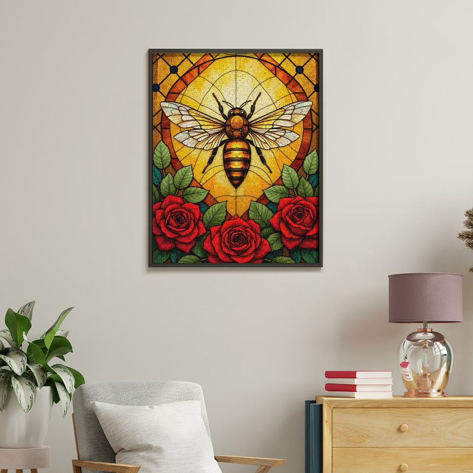Paint by Numbers Kit for Adults, Stained Glass Bee Rose Artwork Paint by Numbers, Easy Paint by Numbers Kit for Adults Beginner, DIY Adult Paint by Number Kits on Canvas, Home Decor