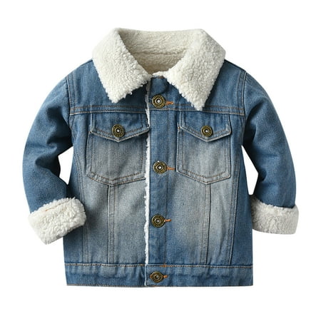 

QWERTYU Infant Baby Toddler Kids Boy Plaid Coat Fleece Fall Winter Denim Jacket High Neck Long Sleeve Outerwear 3M-5Y