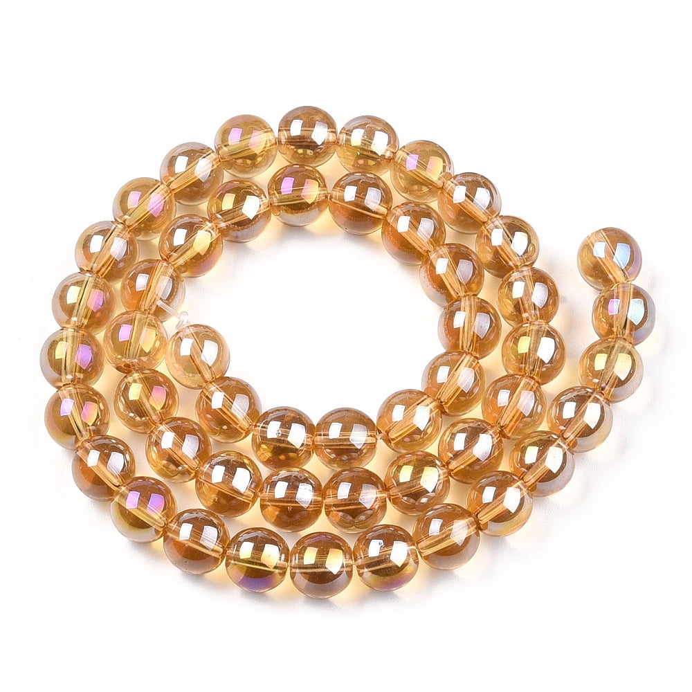 20strands Electroplate Transparent Glass Beads Strands AB color Plated Round Goldenrod 8~8.5mm Hole: 1.5mm about 51~53pcs/strand 14.96 inch~15.55 inch