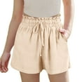 thumbnail image 2 of MKOSPLRT Girls' Casual Ruffled Paperbag Waist Shorts Elastic Summer Wide Leg Shorts Solid Color Linen Shorts with Pocket 5-16Y, 2 of 9