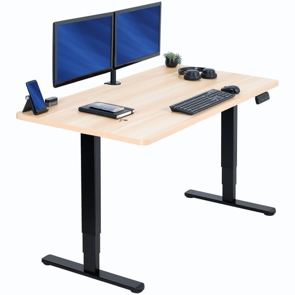 VIVO Electric 55" x 28" Stand Up Desk, Light Wood Table Top, Black Frame