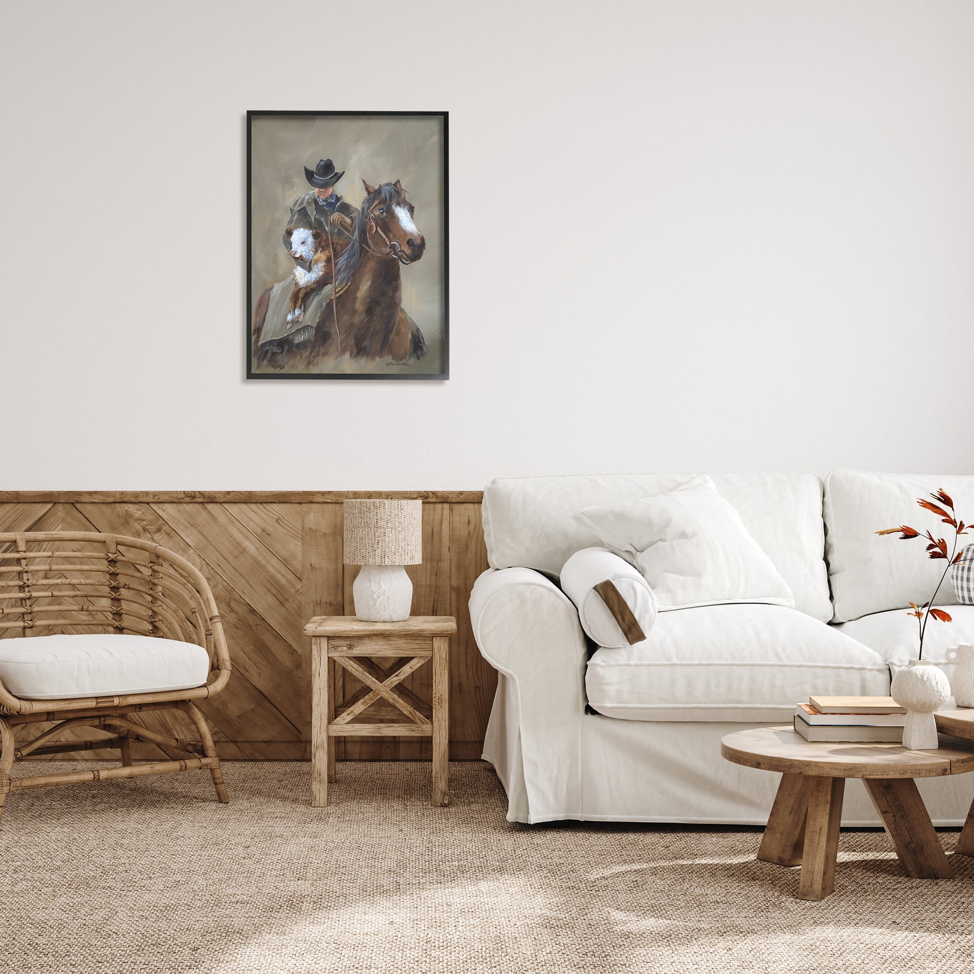 Stupell Ranch Cowboy Western Horse Animals & Insects Painting Black Framed Art Print Wall Art