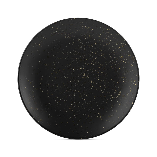 Thyme & Table Merrick Assiette à Salade Noire à silhouette Ronde, avec un Glaçage Noir Audacieux et de Subtiles Taches Dorées, Idéale pour les Repas Quotidiens Ou les occasions Spéciales et Souvent Utilisée comme Assiette d'Apéritif Stylée.
