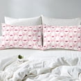 thumbnail image 3 of Cute Ribbon Bow Bedding Set,Pink Kawaii Cherry Bed Sheets Teen Women Bedroom Decor Full,Watercolor Bow Fitted Sheet Abstract Bowknot Grids Sheets 3 Pcs, 3 of 5