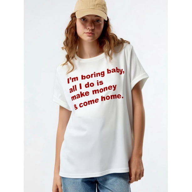Camiseta de manga corta con estampado de letras para mujer, primavera/verano, ideal para adultos, hombres, mujeres, adolescentes, jóvenes y deportes casuales.