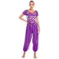 thumbnail image 5 of iiniim Women's Indian Belly Dance Costume Halloweem Performance Lace-up Back Crop Top Harem Pants, 5 of 7