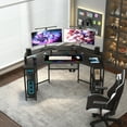 thumbnail image 2 of Computer Desk with Full Monitor Stand, 63" Large Wing-Shaped Gaming Desk with Power Outlet & LED light, RGB Mouse Pad, Wireless Charging, Headphone Hook,Studio Desk with Storage Shelf for Live, 2 of 5