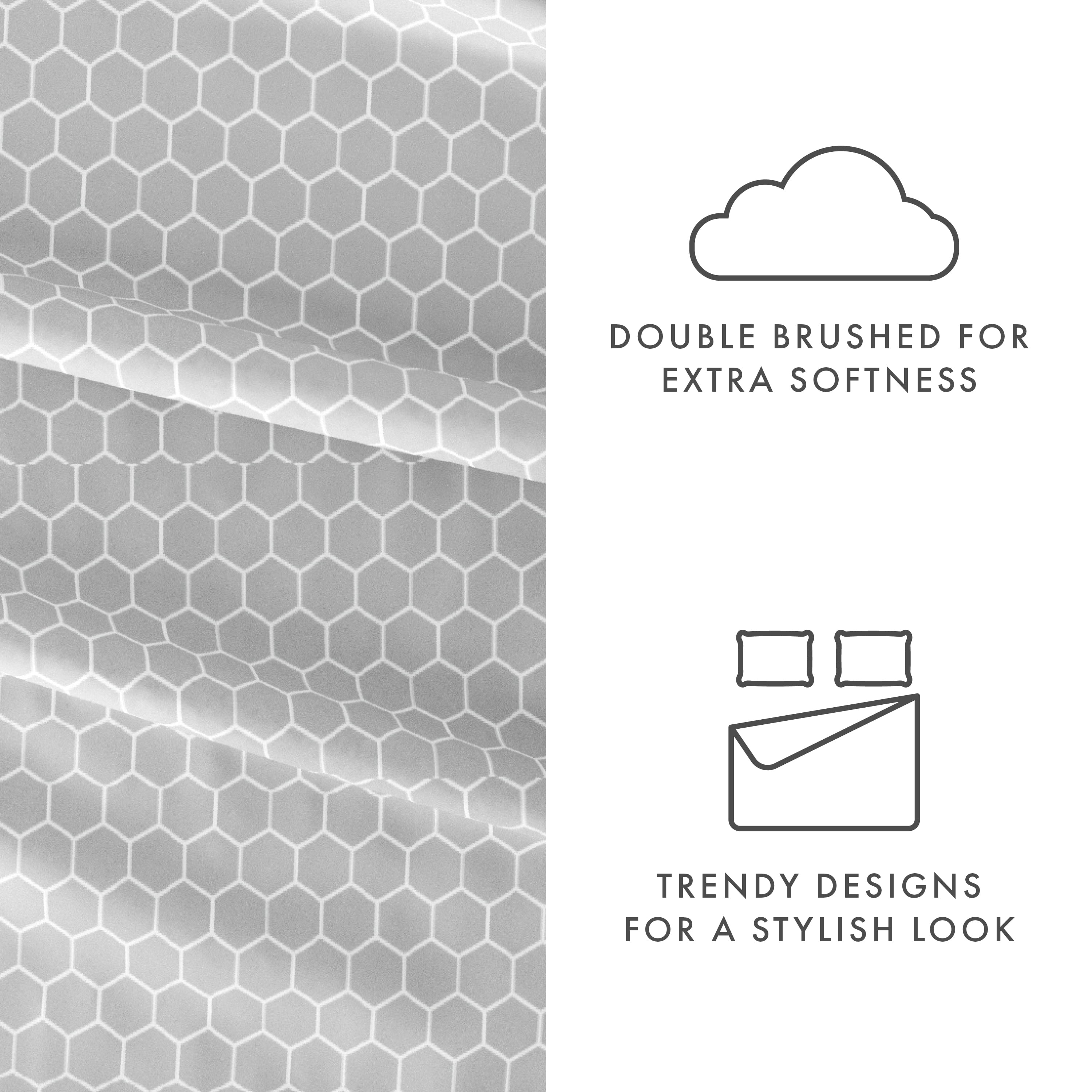 Noble Linens 3 Piece Pattern Microfiber Bed Sheets Set, Light Gray Honeycomb, Twin