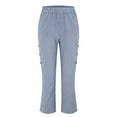 thumbnail image 6 of Blue Womens Sweatpants Women's Cotton and Linen Striped Elastic Waist Side Back Four Pockets Buttoned 9/10 Pants Casual Pants Women, 6 of 6