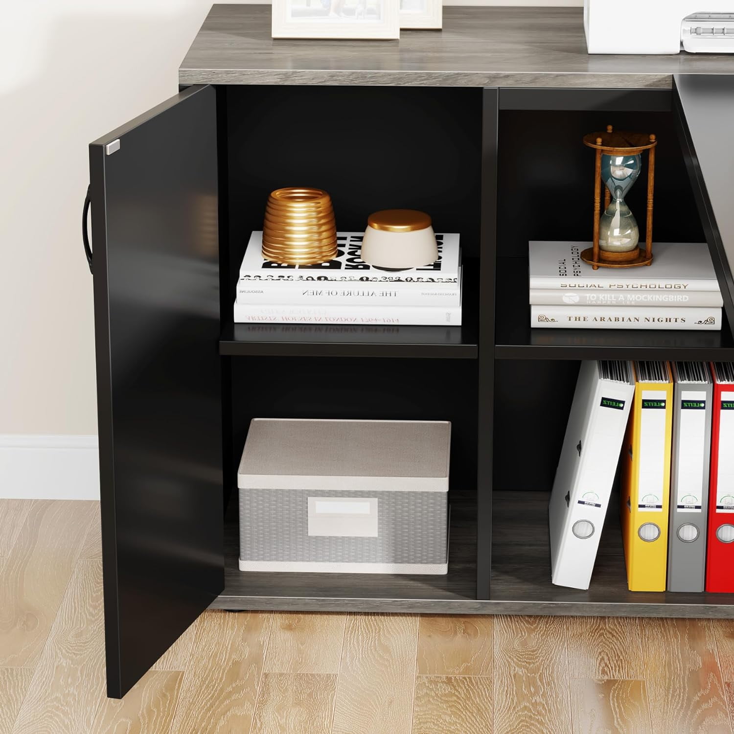 Tribesigns 71 inch Executive Desk, L Shaped Desk with Cabinet Storage, Executive Office Desk with Shelves