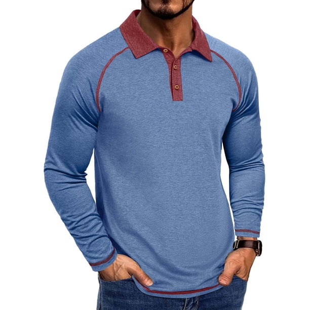 Blusa y camisa de manga larga con cuello vuelto para hombre, color liso, informal, a la moda, con botones, de poliéster