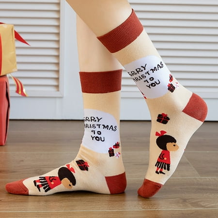 

Follure Christmas Women Fashion Mid - Tube Christmas Print Socks