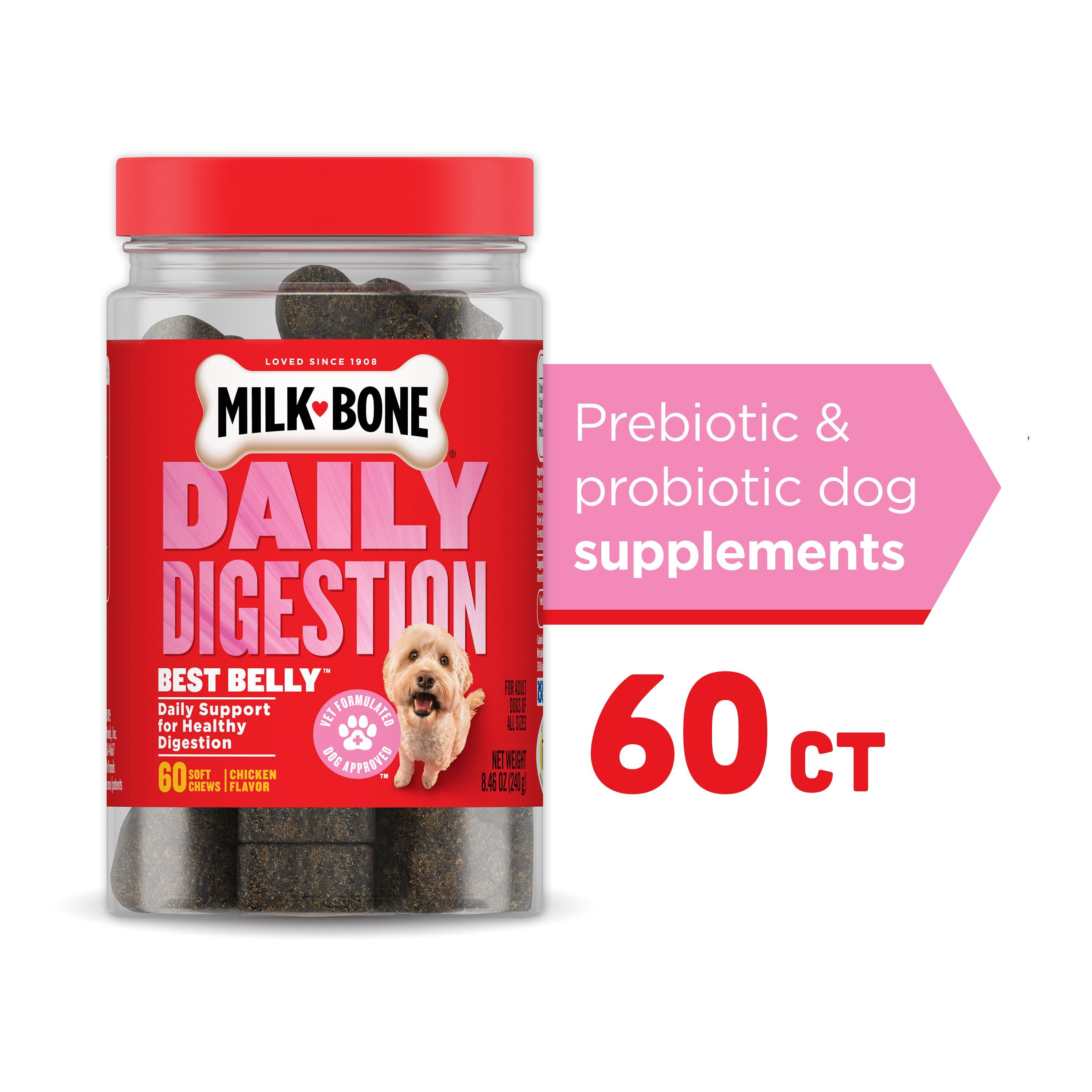 Milk-Bone Daily Digestion Dog Supplements, Deliciously Soft Dog Chews, 60 ct.