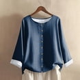 thumbnail image 2 of Long Sleeve Shirts for Women, Comdrip Women Fashion Casual Button Long Sleeve Printed Tops Shirts Blouses Tops Fall Outfits for Women 2025 Dark Blue M, 2 of 4