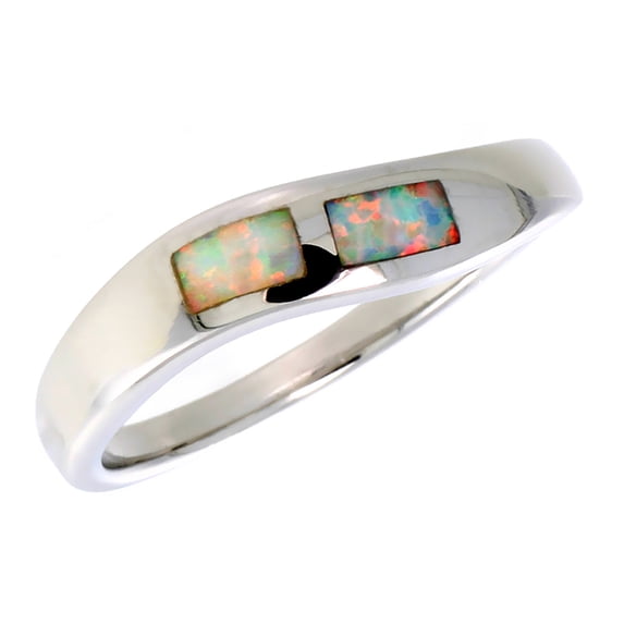 925 Sterling Silver Synthetic Blue Opal Wavy Band Stacking Ring 5mm