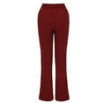 thumbnail image 5 of QLEICOM Womens Slacks Women's Wrinkle Free Relaxed Fit Straight Leg Pants Cotton And Linen Solid Drawstring Elastic Waist Long Straight Pants Wide Leg Pants Relaxed Fit Trousers Red XL, 5 of 6