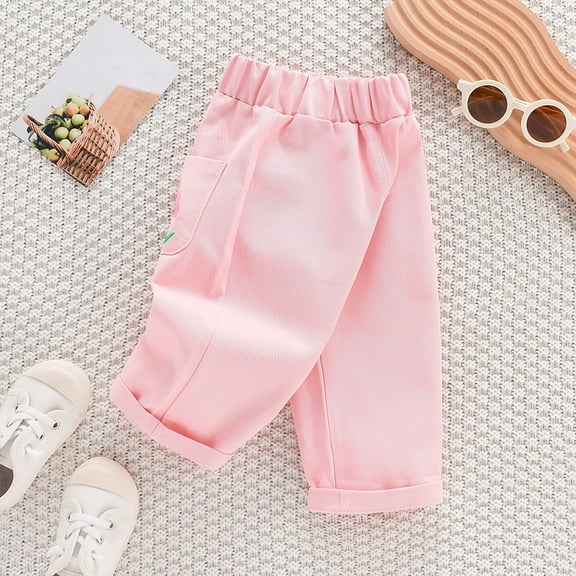 Delliss Toddler Summer Girls Lightweight Baggy Trendy Cute Pants Straight Wide Leg Pants Elastic Waist With Pocket