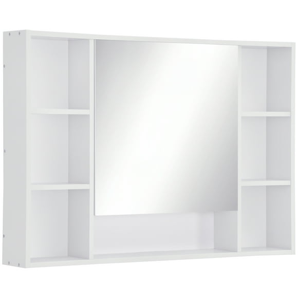 kleankin Bathroom Cabinet Wall Mount Storage Organizer Mirror Shelves White