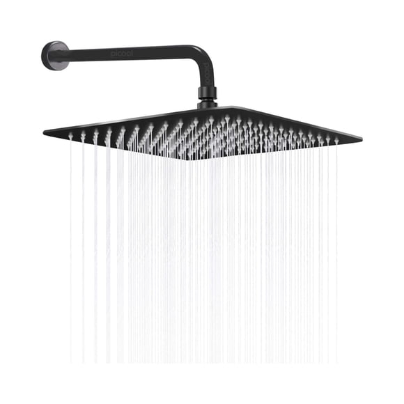 Regadera Cuadrada Tipo Lluvia Picool Negro Mate con Tubo 40 Cm