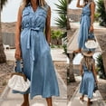 thumbnail image 2 of Danhjin Women's Summer Denim-Like Shirt Dress Short Sleeve Distressed Jeans Dress Button Casual Maxi Dress, 2 of 8