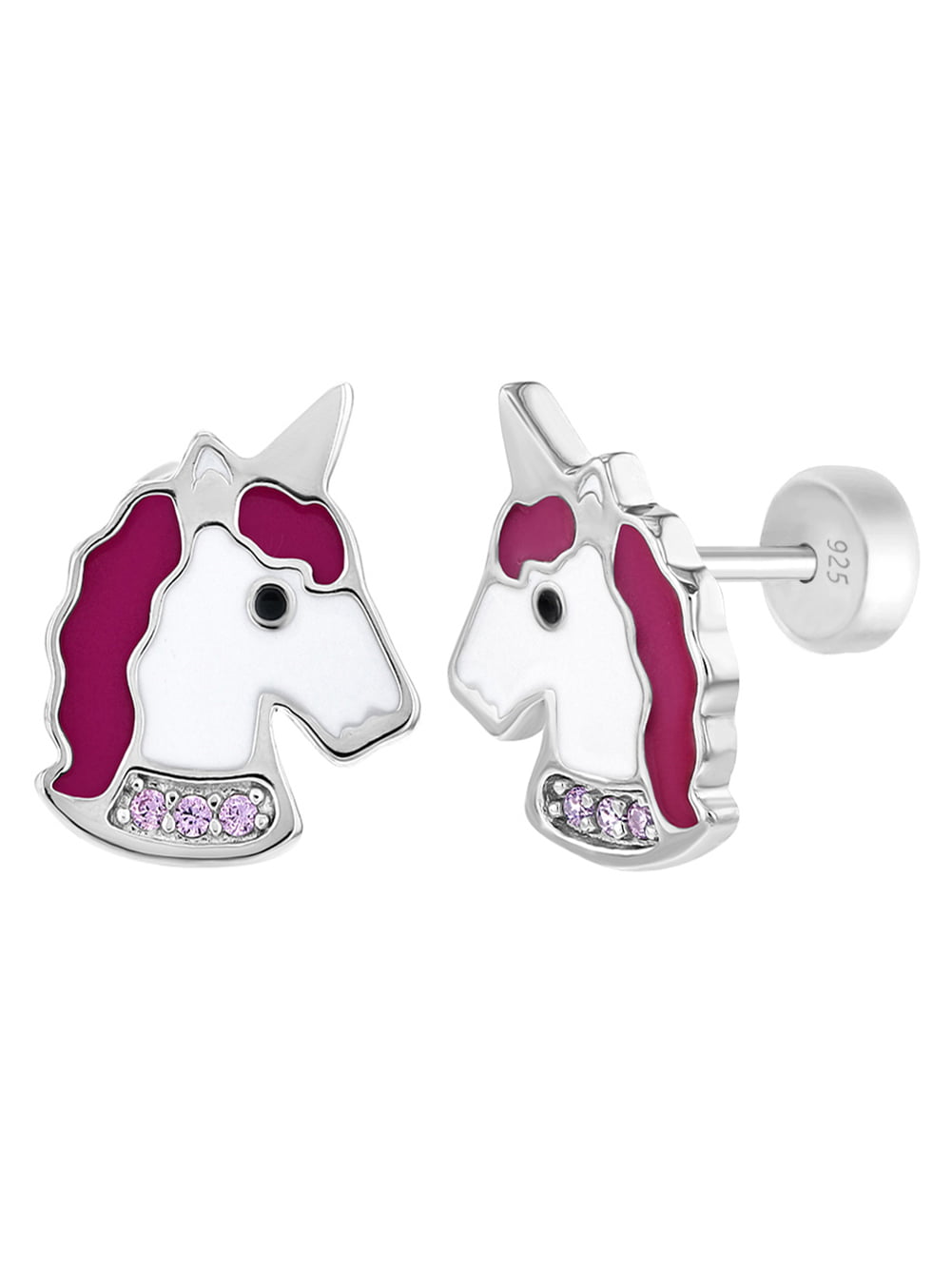 Details about   14k Gold on 925 Sterling Silver Pink Rainbow Mane Unicorn Studs Earrings Girls 