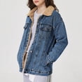 thumbnail image 6 of Women's Lapel Button Up Sherpa Fleece Lined Overcoat Denim Jacket, 6 of 8