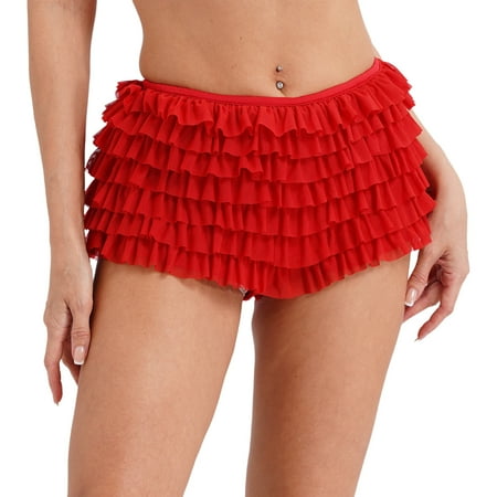 Alvivi Women s Tiered Ruffled Bloomers Shorts Bowknot Trim Low Rise Booty Shorts Clubwear Red S