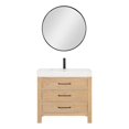 thumbnail image 2 of Leon 36" Single Fir Wood Brown Vanity with Lightning White Composite and Mirror, 2 of 16