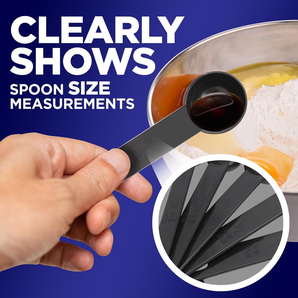 NutriChef 5-Piece Plastic Measuring Heavy Duty Round Shaped Classic Kitchen Measuring Spoon for Dry