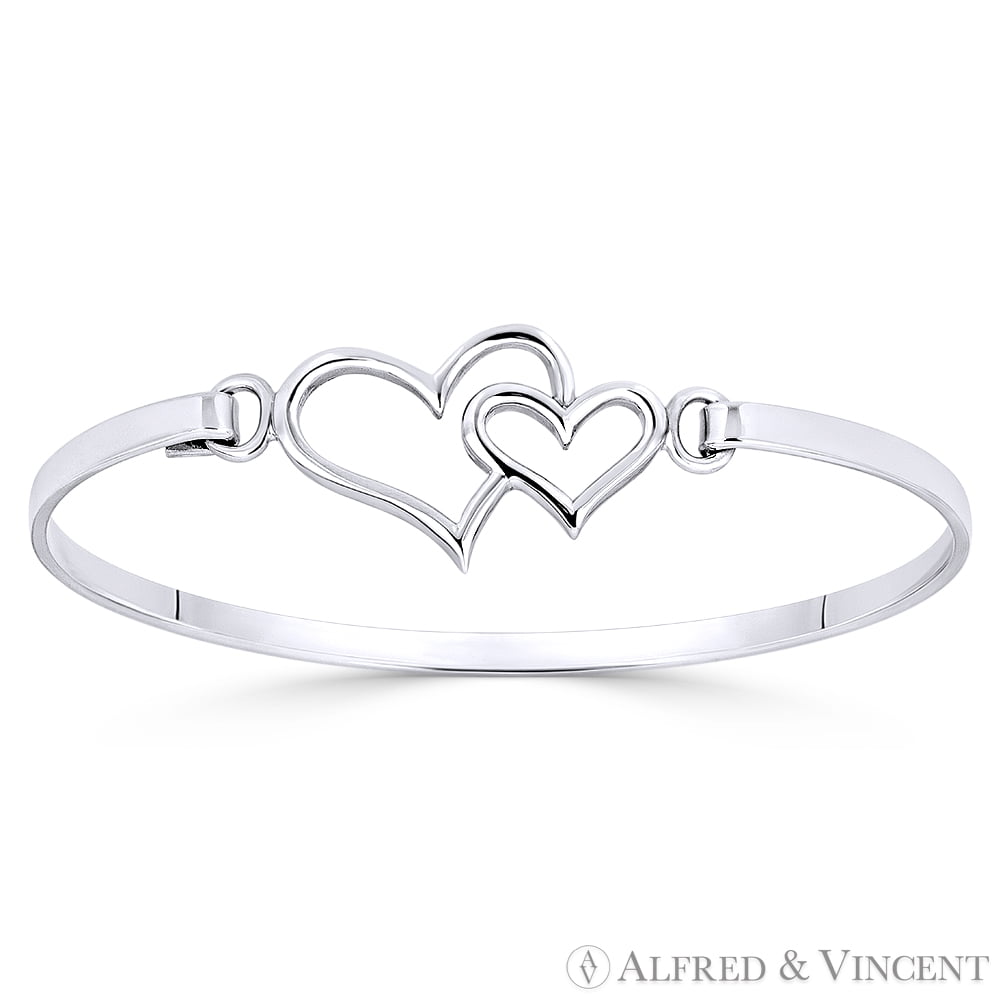 Heart Charm Closed Cuff Bangle Bracelet 