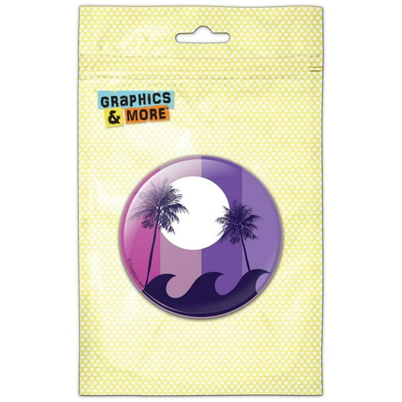 Striped Background Pink Sunset Palm Trees Silhouette Waves Refrigerator Button Magnet