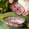 thumbnail image 4 of ONECCI Baking Dish Ceramic Baking Pan Blue Casserole Dish Porcelain rectangular Baking Set 2pcs Bakeware Sets Lasagna Pan Baking Dishes for oven(Honey Flower), 4 of 8
