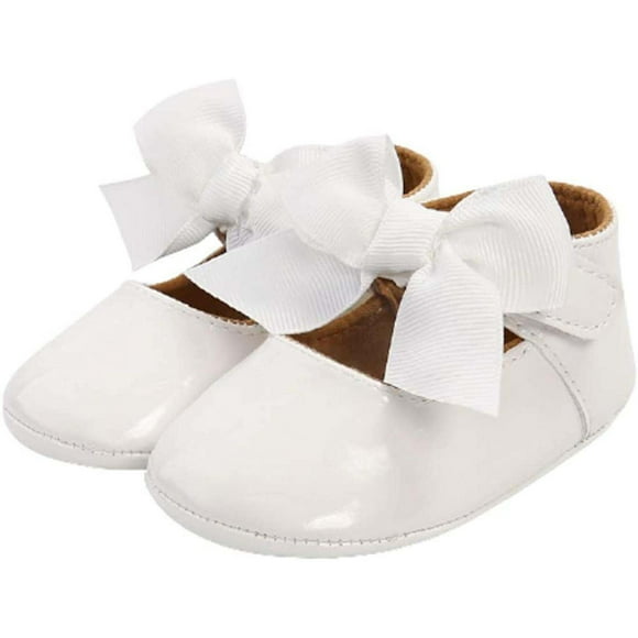 Zwiiyzr Girls Baby First Walking Shoes 0-1 Years Infant Dress Shoes Flats Flat Shoelace Bowknot Non-Slip Toddler Princess Dress Toddler Shoes White