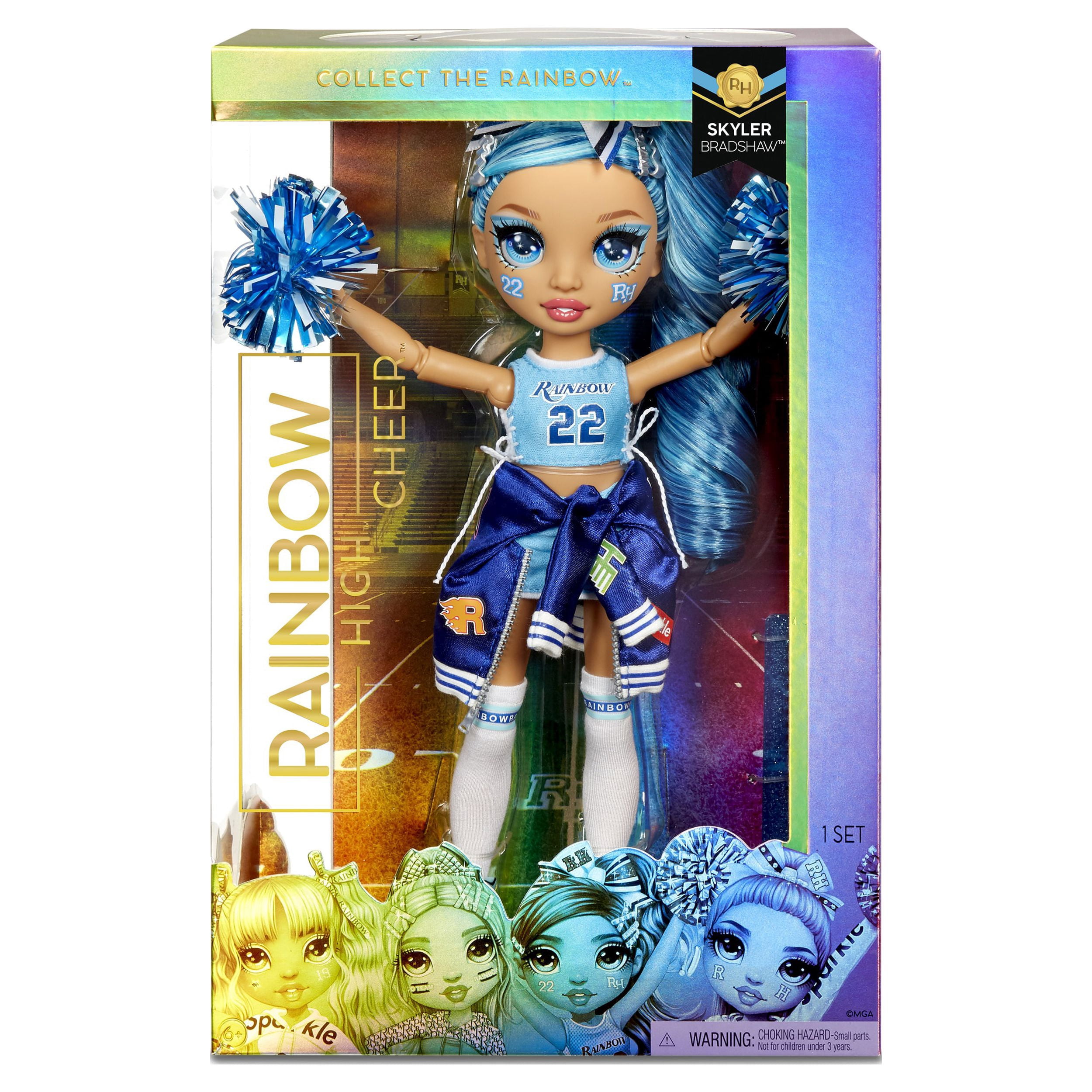 Rainbow High Cheer Skyler Bradshaw – Blue Fashion Doll with Pom Poms, Cheerleader Doll, Toys for Kids 6-12 Years Old