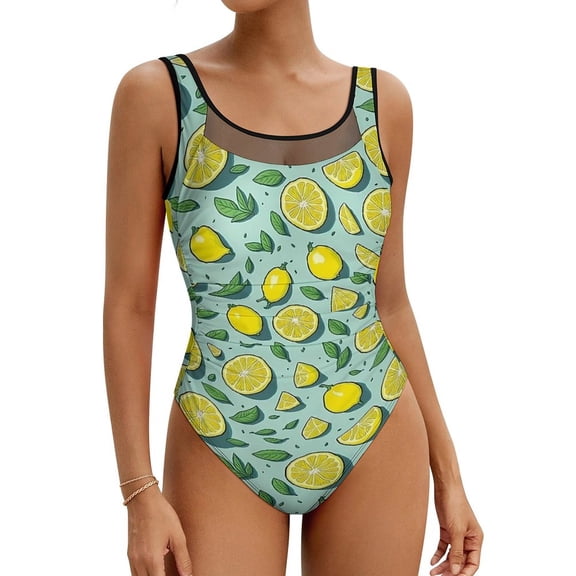 Fruit Print Swimsuit Sexy Watercolor Lemon One Piece Swimwear Push Up Swimsuits Stylish Holiday Pool Beach Outfits