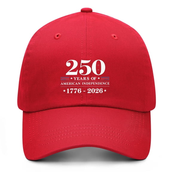 250 Years America Anniversary Red Baseball Cap Featuring Printed Celebration Artwork with Adjustable Fit for Patriotic Events and Daily Use