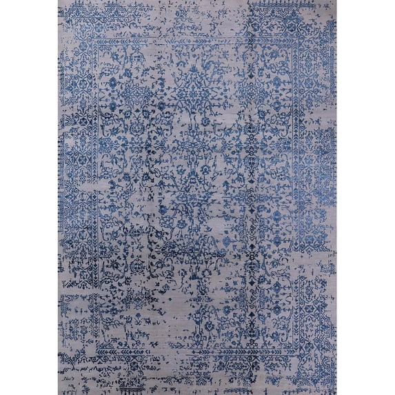 Ahgly Company Indoor Rectangle Mid-Century Modern Azure Blue Oriental Area Rugs, 8' x 12'