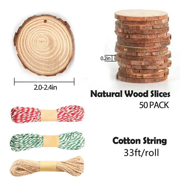 Wood Slices Kit, Shuttle Art 35 PCS Unfinished Natural Wood Slices with  Pre-Drilled Hole, Acrylic Paint, Permanent Markers, Jute Twine, DIY Craft  for