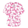 thumbnail image 4 of Odbmxy V-Neck Shirts for Women Summer Short Sleeve Womens Tops Pink Graphic Loose Leisure Festival Breast Cancer Button Tops, 4 of 4