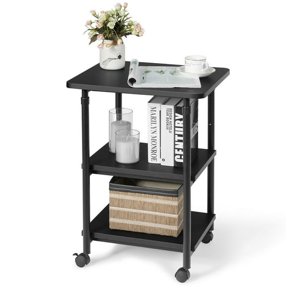 Gymax 3-Tier Storage Rack Rolling Adjustable Printer Cart Home Office