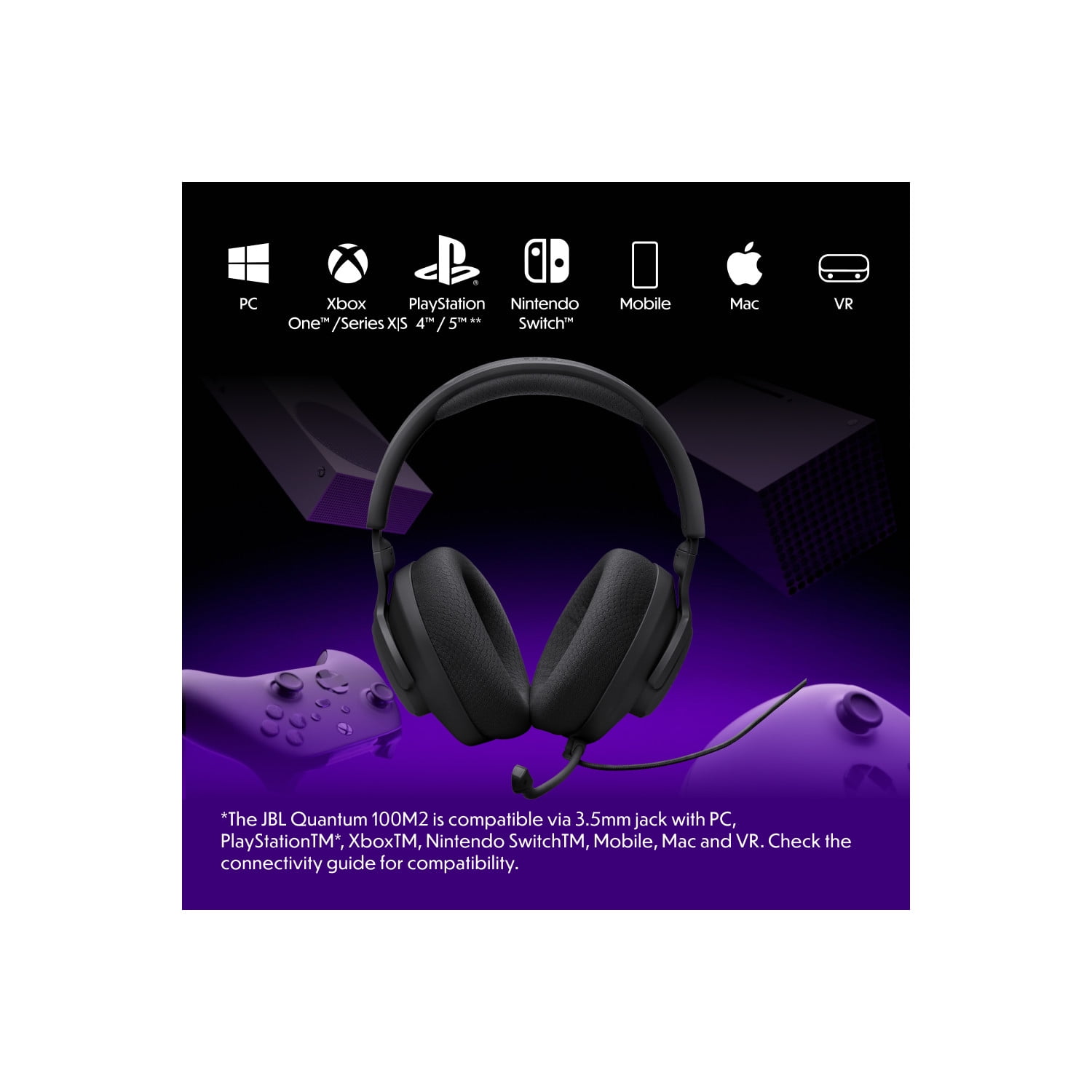 JBL Quantum 100M2 - Wired over-ear gaming headset with detachable mic and mute option - Black