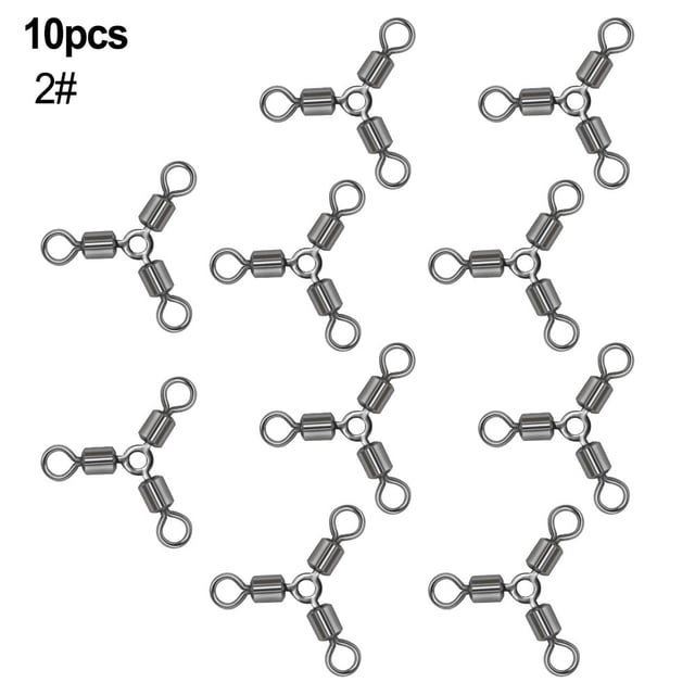 10Pcs Fishing Tackle Swivels Fishing Connector Rolling Swivels 3Way Swivels 2#