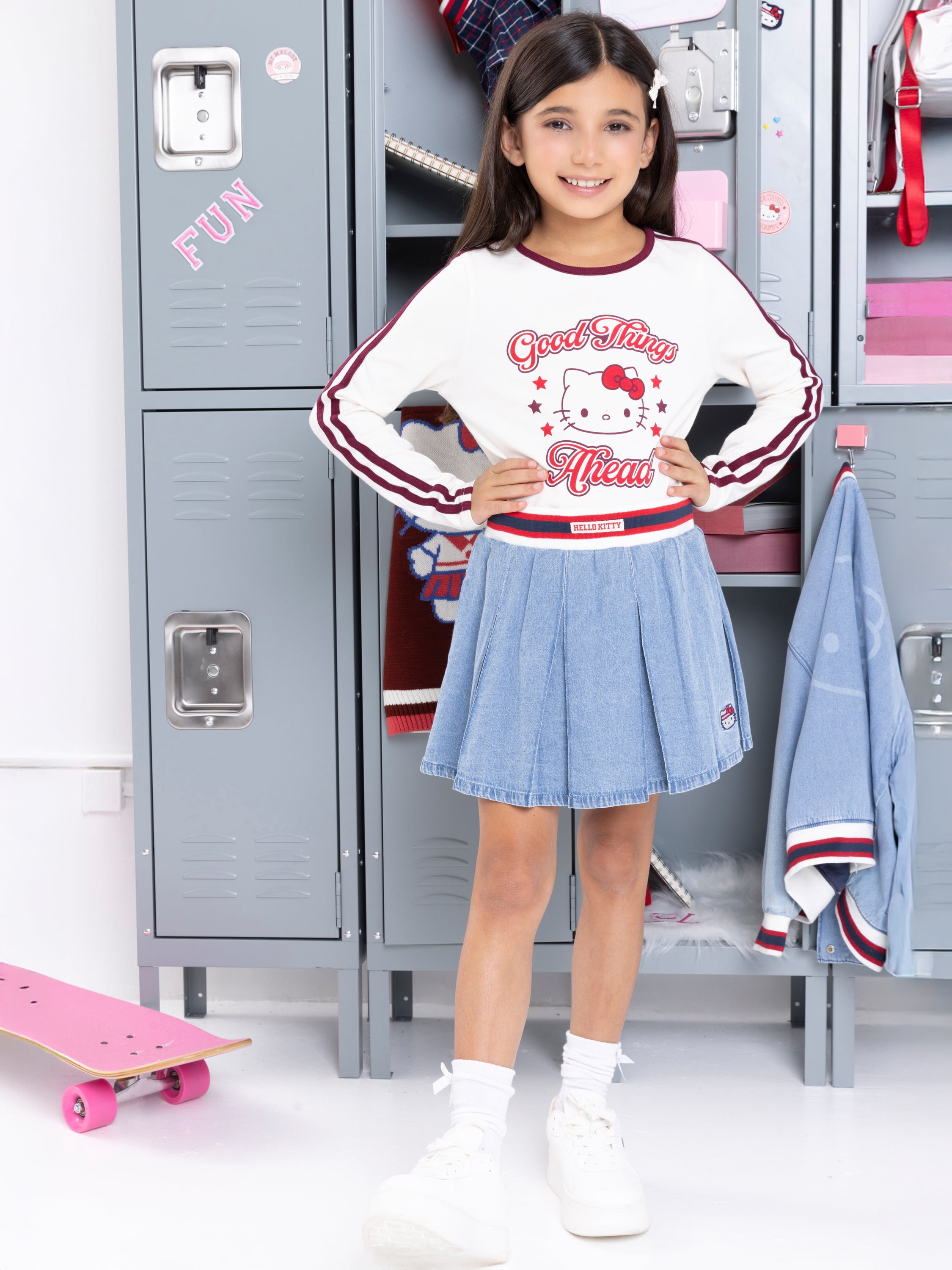 Wonder Nation Hello Kitty Girls Cotton Graphic Tee with Long Sleeves, Sizes 4-18