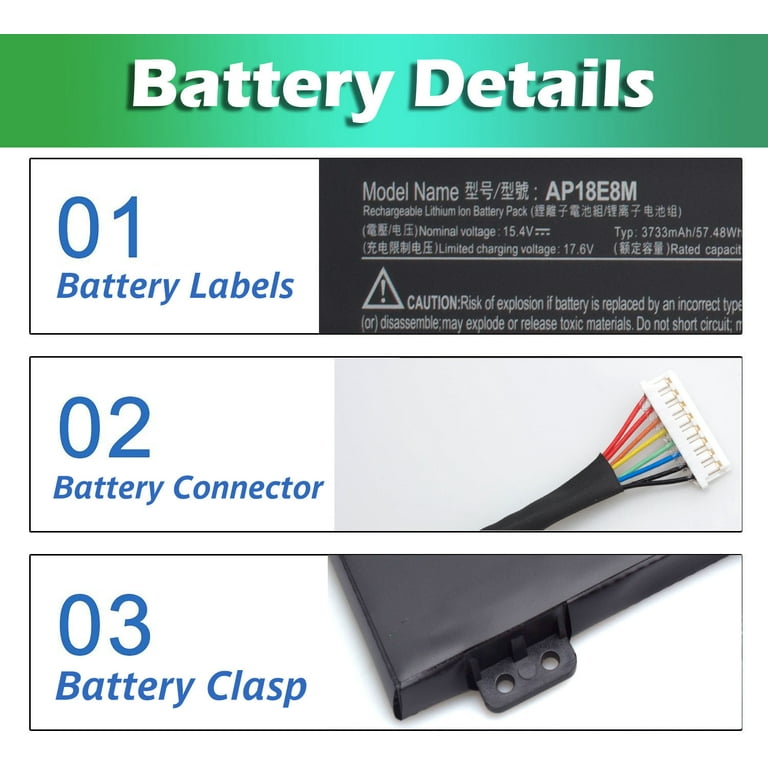 品質一番の AP18E7M AP18E8M Battery for Acer Nitro 5 AN515-54 AN517-51 ノートパソコンアクセサリ