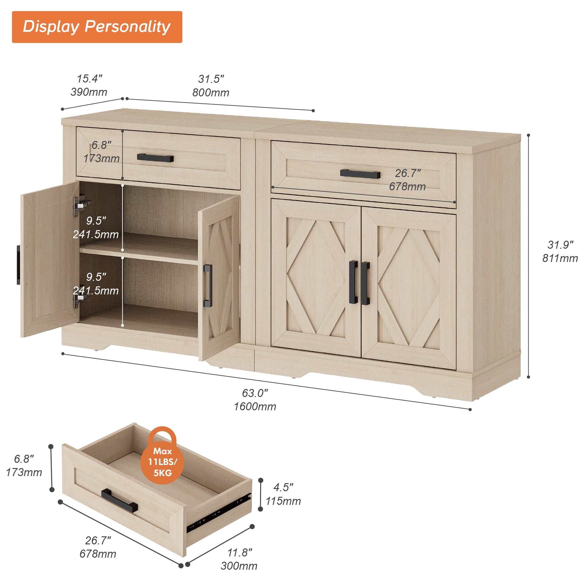 WAMPAT 2-in-1 TV Stand for up to 75" TVs,Farmhouse Entertainment Center with Storage Barn Door Cabinet,TV Console Table with Media Cabinet and Drawers for Living Room,Bedroom,Beige