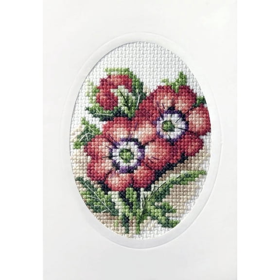 Complete cross stitch kit - greetings card "Red flowers" 6160