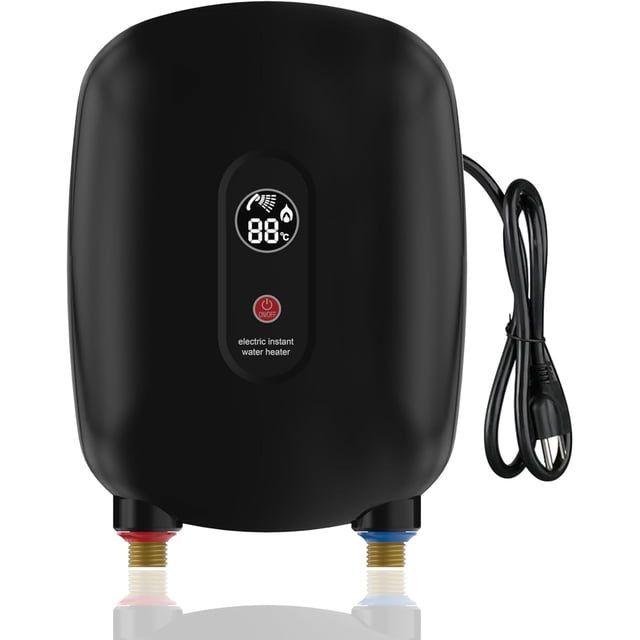 Calentador de agua eléctrico sin tanque, calentador de agua eléctrico de 3000 W con pantalla digital, calentador de agua instantáneo a pedido, calentador de agua debajo del fregadero.