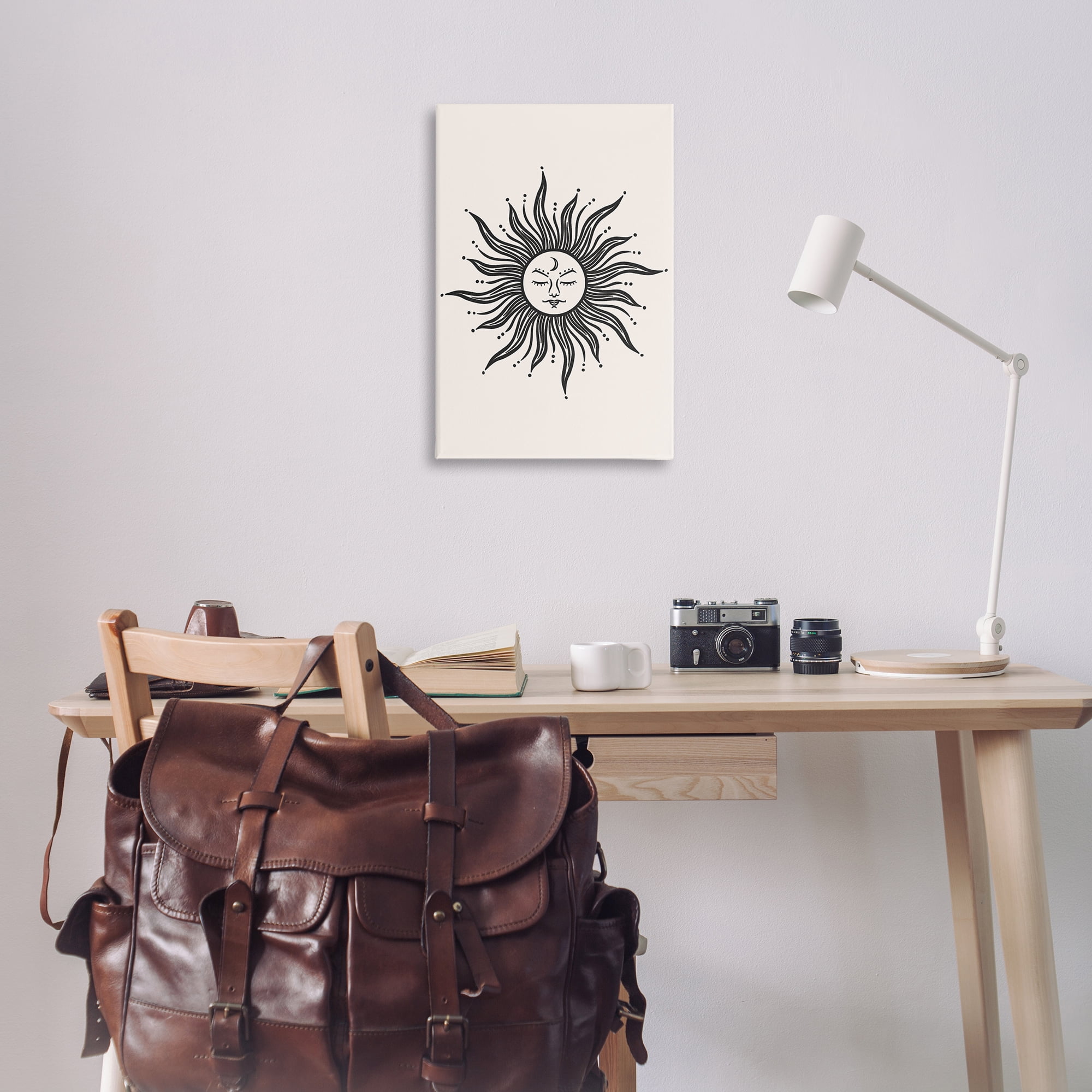 Stupell Industries Cream & Black Sun Astrology & Stars Painting Wrapped Canvas Art Print Wall Art, 20 x 30